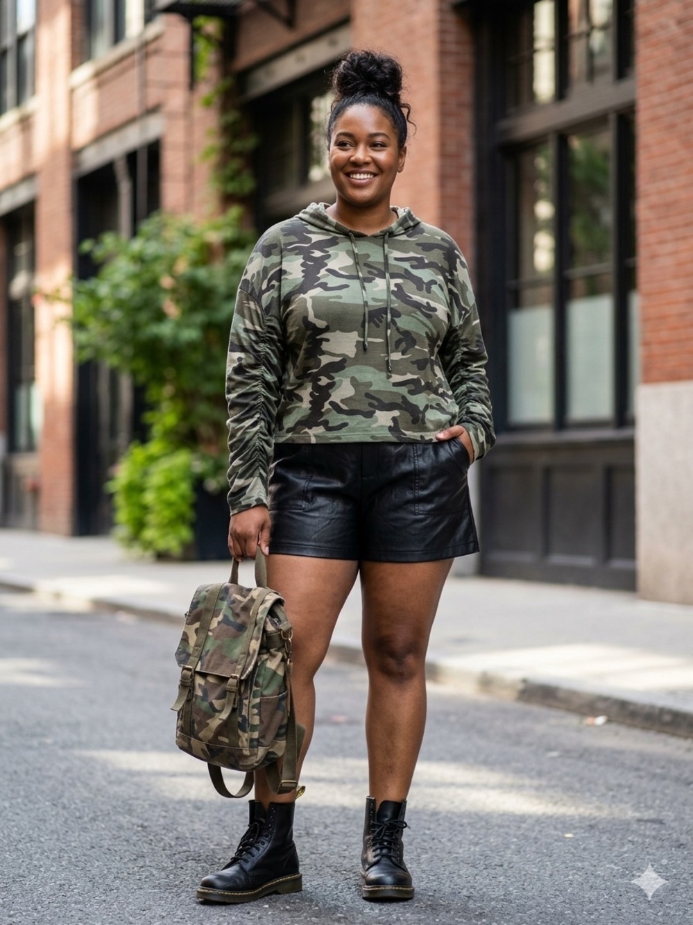 Plus Size Camo Print Light Hooded Sweatshirt - Olive Green